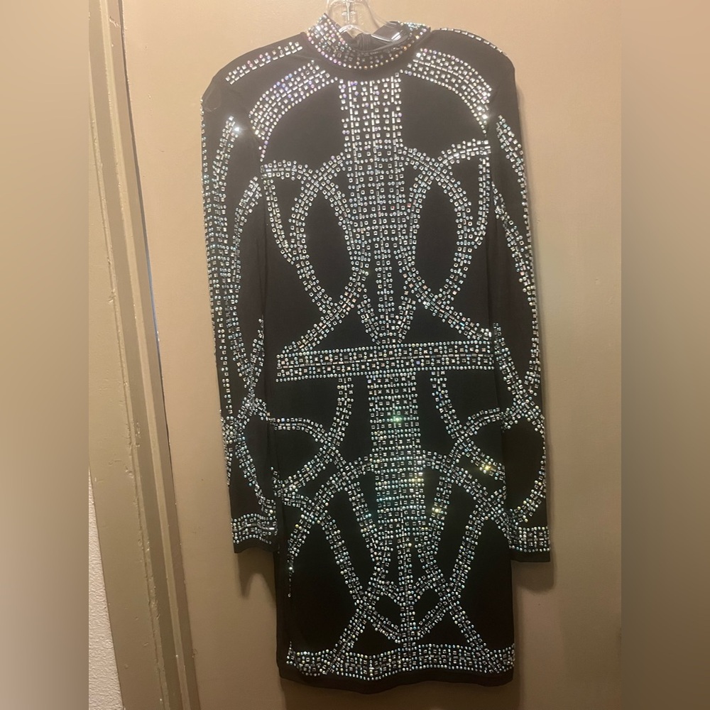 FASHION NOVA | Black Dress with Silver Sequined Accents Size L